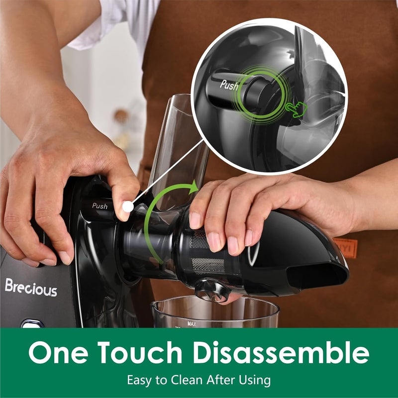 BRECIOUS Slow Masticating Juicer, Cold Press Juicers with 2 Speed Modes & Quiet Motor,Juicers Machines Vegetable and Fruit with Reverse Function,Celery Juicer,BPA-Free,Easy to Clean (Black) - Image 5